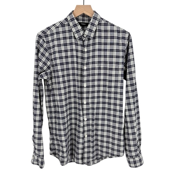 Theory Other - Theory Men’s Rammy Grange Dark Navy Plaid Long Sleeve Button Down Shirt Small